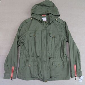 Bongo Jacket Juniors XLarge OD Green Utility Lightweight Hood Zip Up Drawstring